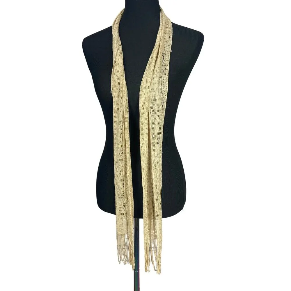 Delicate Cream Colored Fringed Ends Thin Accessory‎ Scarf